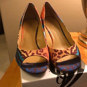 Nine West multi color peep toe wedges